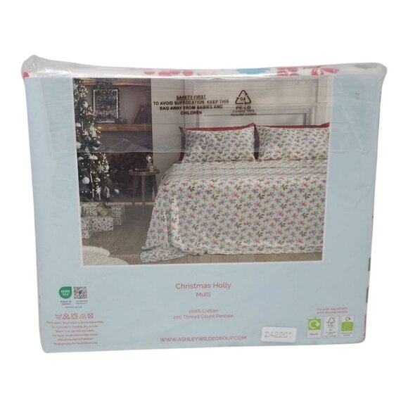 CATH KIDSTON LONDON Christmas Holly Multi Twin Sheets Set 100% Cotton Percale - Picture 3 of 7